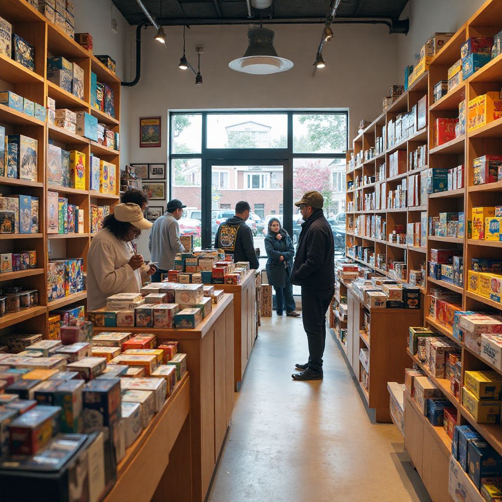 Modern store interior with organized game shelves